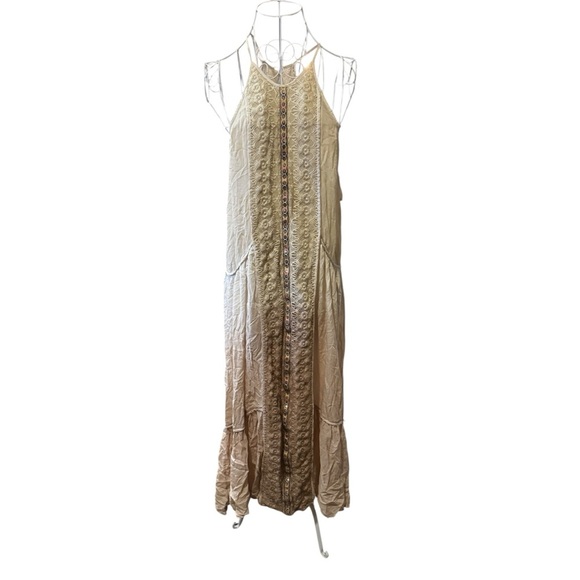 Free People Dresses & Skirts - NWOT Free People Embroidered Floral Sequence Maxi Boho Dress Cream Tan White 0